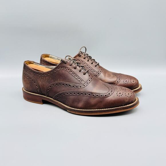 J Shoes Mens 8 Brown Leather Wingtip Oxford Brogue Cap Toe Lace Up Dress Classic main image 11